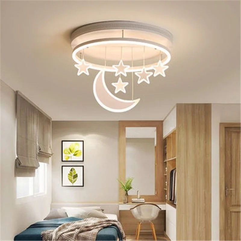 

Moon Stars Chandelier Led for Children's Room Bedroom Home Nursery Modern RC Dimmable Child Ceiling Chandelier Lighting