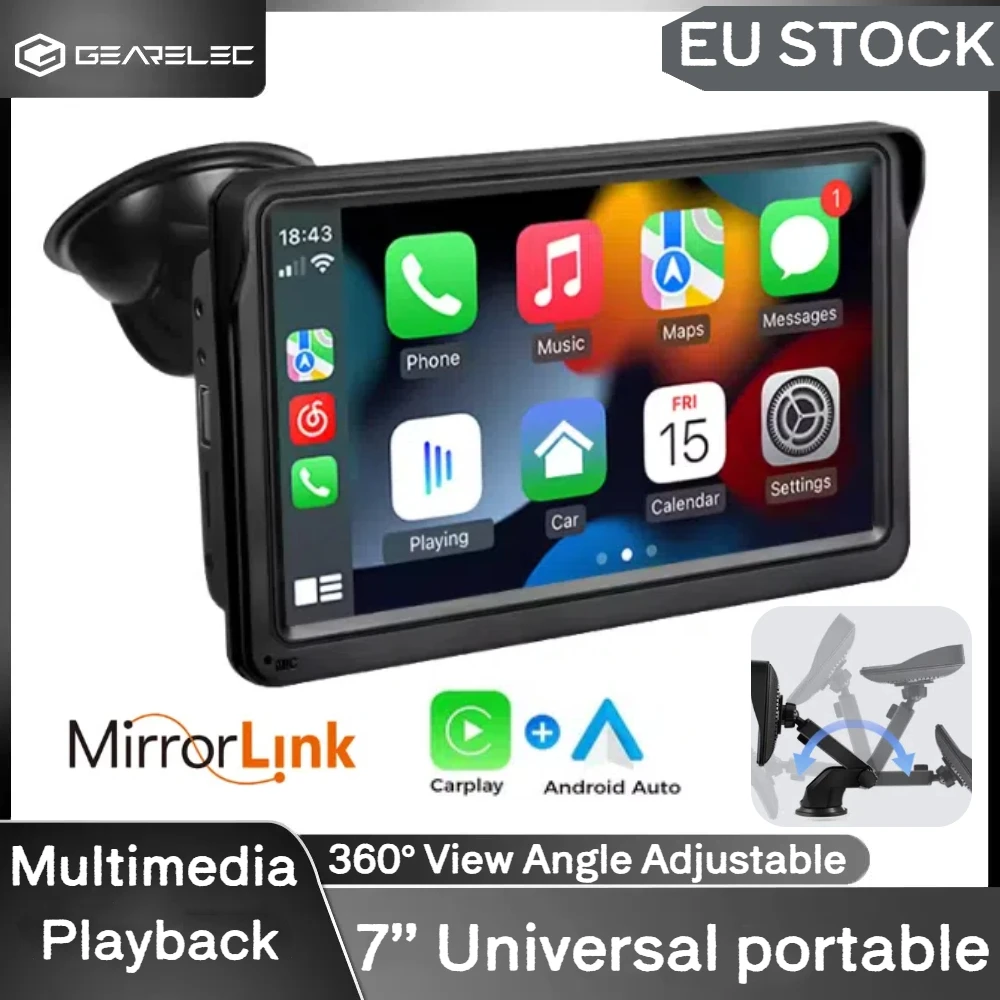 Autoradio Portable sans fil CarPlay, 7 pouces, Android, lecteur multimédia stéréo, écran tactile, Navigation Bluetooth