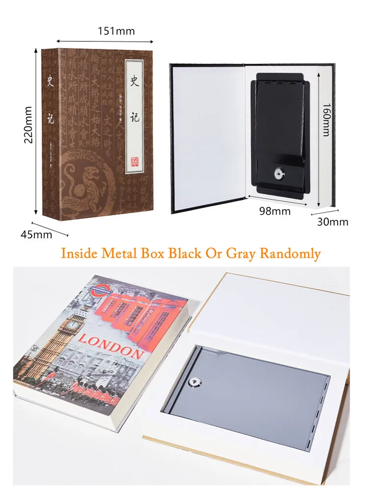 Creative Sight Secret Book Safe Box Money Jewelry Stash Hidden Compartment Metal Case Key Lock Simulation Classic Book Style