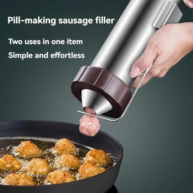 Manual Meatball Maker,Sausage Stuffer Gun for Fish Shrimp,Hand Push Meatball Forming Press,Kitchen Tool
