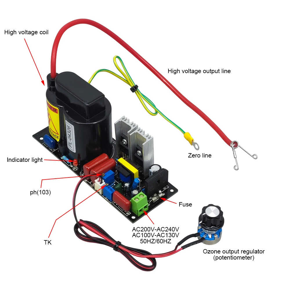 CE FCC ROHS 50W Ozone PSU Ozone Generator High-Voltage Power Supply Parts Adjustable for 0.5G 1G 3G 5G Ozone Tube