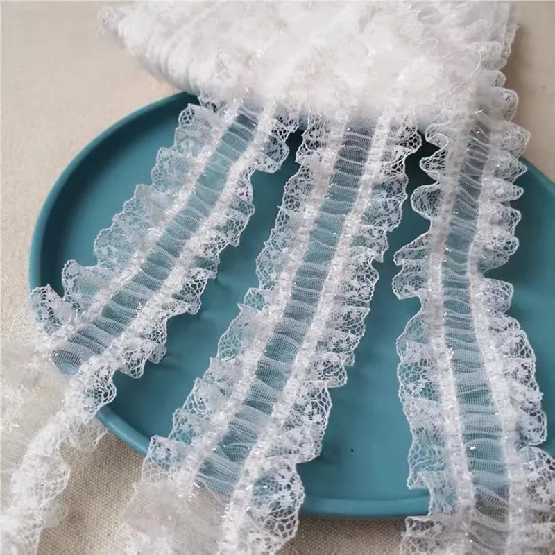 5CM Wide White Black Soft Tulle Fabric Stretch Lace Embroidered Ribbon Elastic Ruffle Trim Cuffs Neckline Sewing Appliques Decor