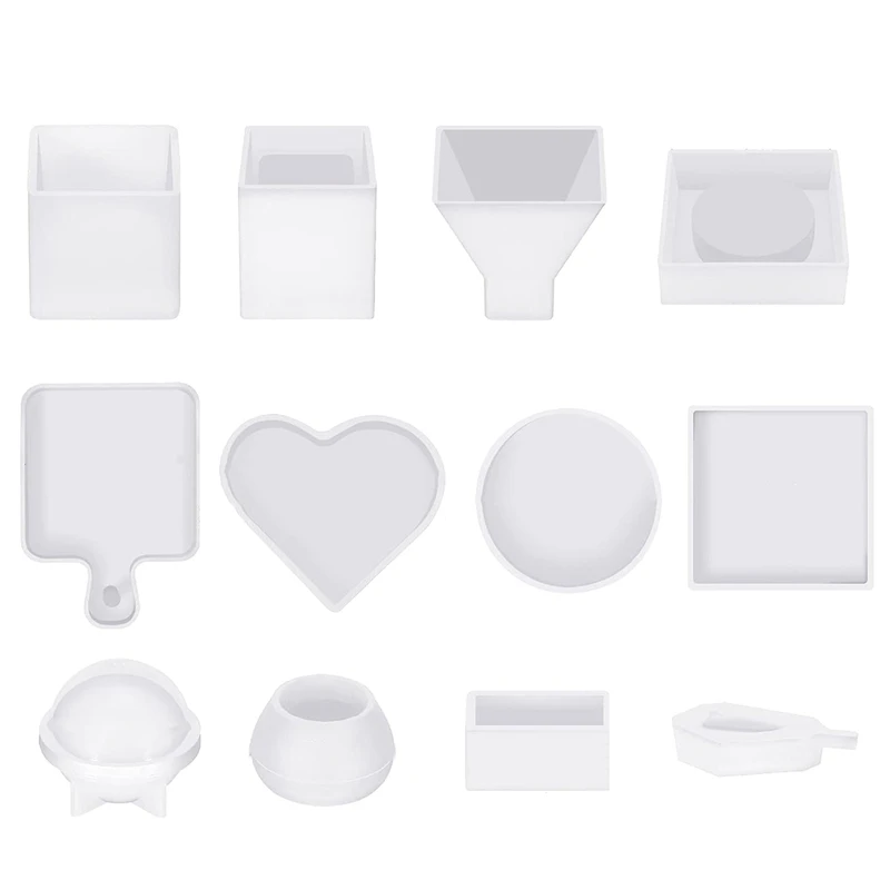 

Resin Molds Silicone Kit 12PCS White Resin Mold Including Pen Container, Tray, Love, Round