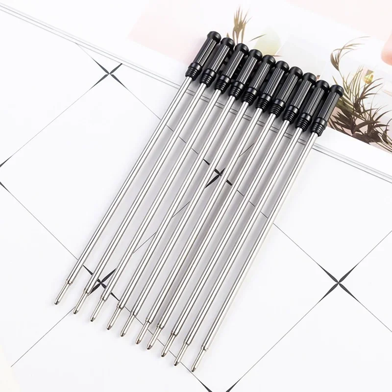 10 Pcs Rotating Metal Pen Refill Ballpoint Ink Cartridge Core Black Blue Ink 11.5cm Rechargeable Refill Rod