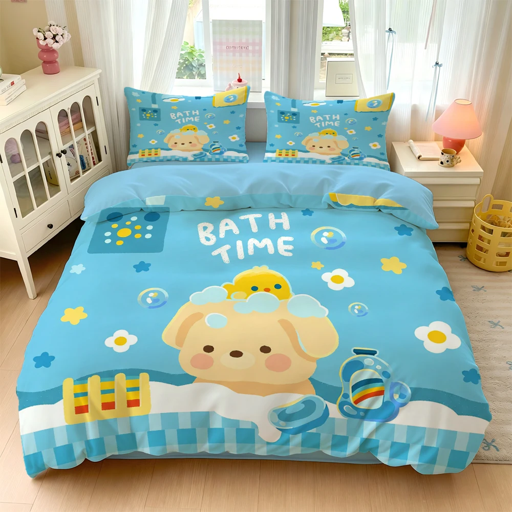3/4Pc Digital Print Ultra-Soft Home Bedding Set, Cute Cartoon Style Comfortable Breathable Bedding Set, Home Bedding Single Duvet Cover Three-Piece Set Dormitory Bedding, Suitable for All Seasons, Duvet Cover + Pillowcase + Bed Sheet, Does Not Include Pillow Core or Quilt Core