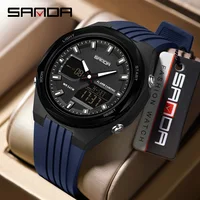 Reloj electrónico SANDA 6267 a la moda para hombre, operación multifuncional, luz nocturna, resistente al agua, pantalla Dual, reloj electrónico para estudiantes