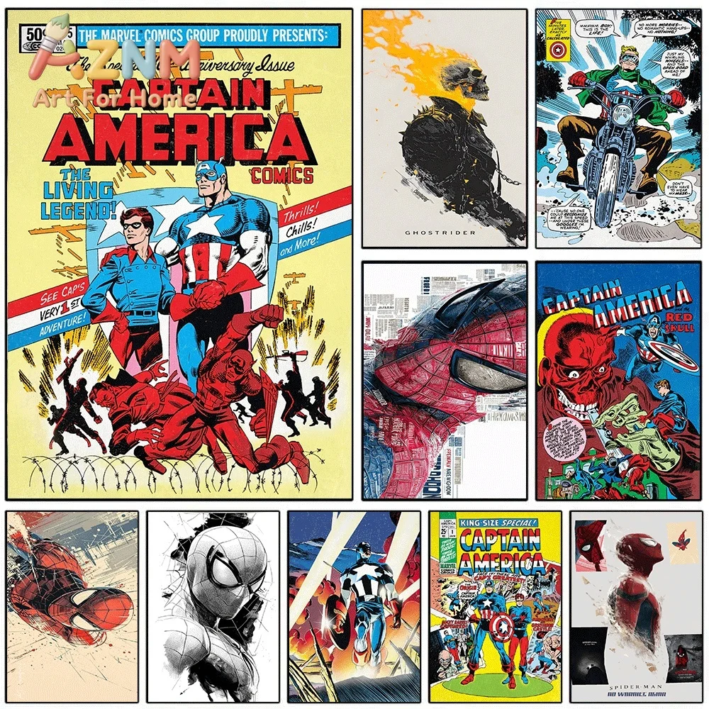 Captain America The Living Legend Vintage Comic Canvas Wall Art No Frame Canvas Painting Retro Marvel Superhero Poster Home Be