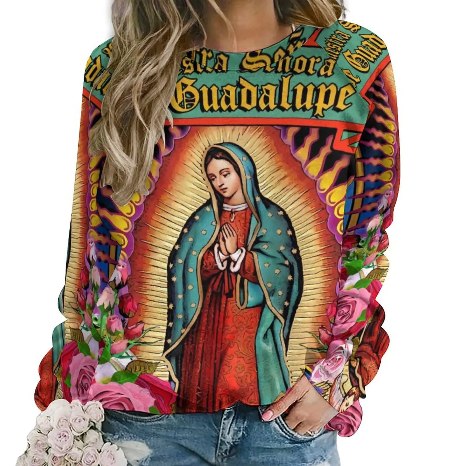 Virgin Mary Hoodies Our Lady of Guadalupe 3D Print Sweatshirts Women Y2k Hoodie Streetwear Oversized Pullovers Woman Clothing