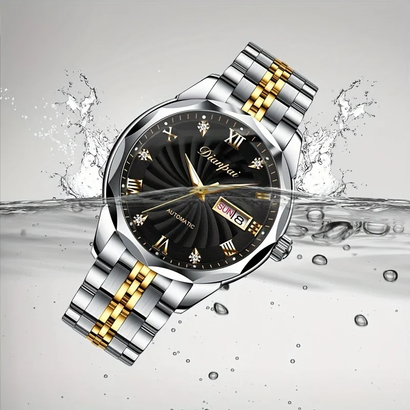 Dianpai Automatic mechanical watch with stainless steel luminous band, fashionable men's national watch.
