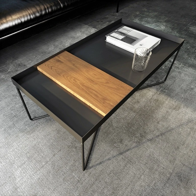 Walnut coffee table square solid wood wrought iron table dining table simple and minimalist