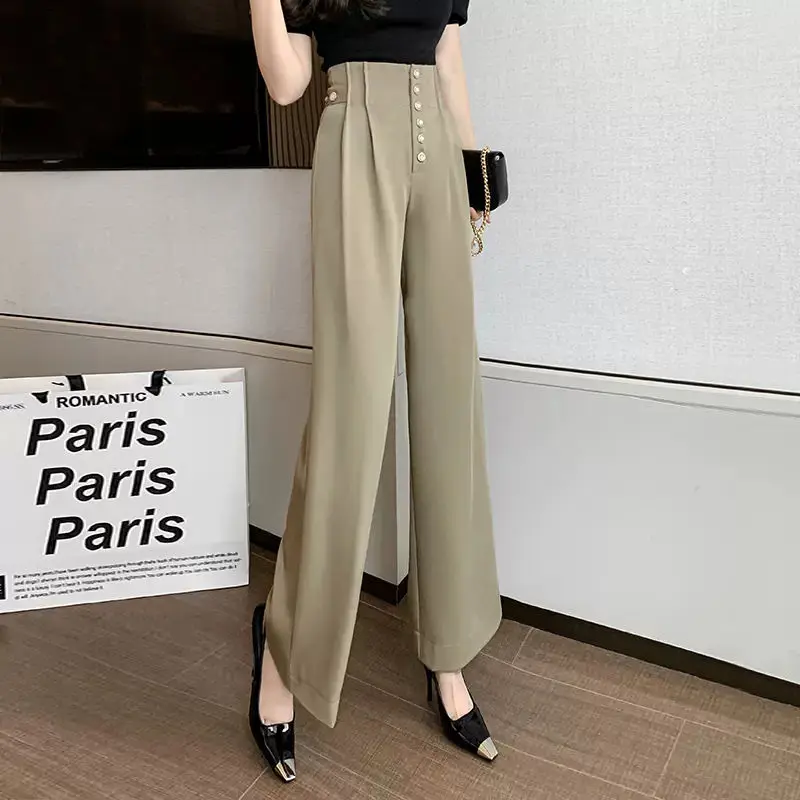 Wide-leg Pants Women with High Waist Drape High-end Breasted Straight-leg Suit Pants Slimming Floor Pants