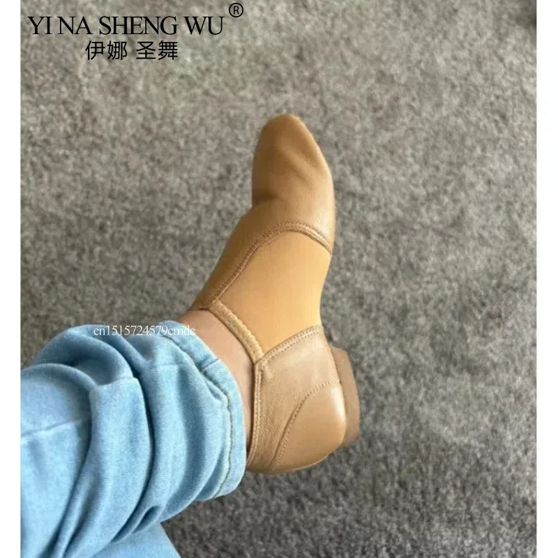 Sepatu Jazz Kain Elastis Bersol Lembut Sepatu Latihan Dalam Ruangan Hitam Coklat Kulit Asli Kain Elastis Sepatu Latihan Tari Latin