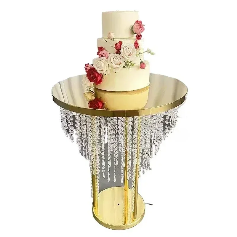 Crystal bead curtain cake table wedding decoration table metal with lighting wedding crystal cake table