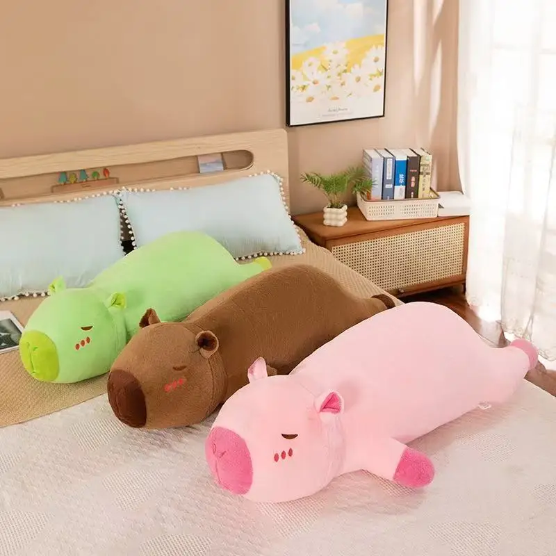 60cm-100cm Kawaii Cartoon Giant Strip Capybara Plush Doll Pillow Lying Brown Orange Wings Creative Capybara Plush Toy Home Decor