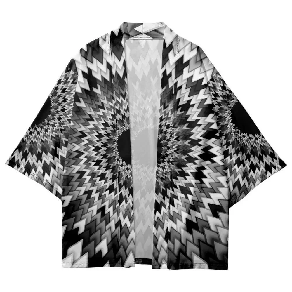 سترة كيمونو عصرية يابانية ملابس الشارع الشهير رداء 2025 هندسي عتيق فضفاض للنساء والرجال Haori توب يوكاتا أداء #2