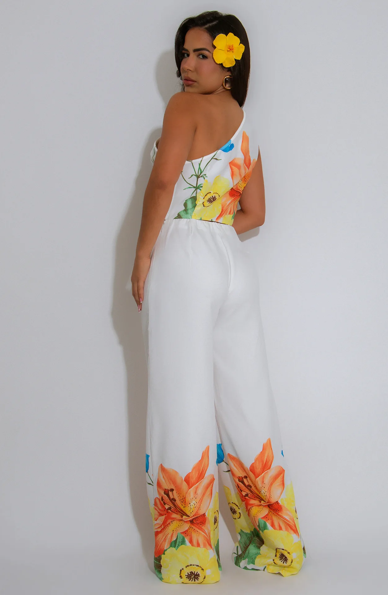 أزياء المرأة البدلة اقتصاص أعلى مائل الكتف سليم صالح الأزهار طباعة عطلة السراويل المستقيمة 2 قطعة مجموعة للإناث #5