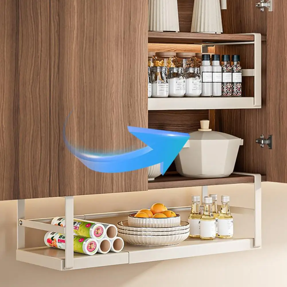 Expandable Under Shelf Storage Rack Telescopic Cabinet Shelf Stainless Steel Cabinet Organizer Kitchen Countertop Spice Holder