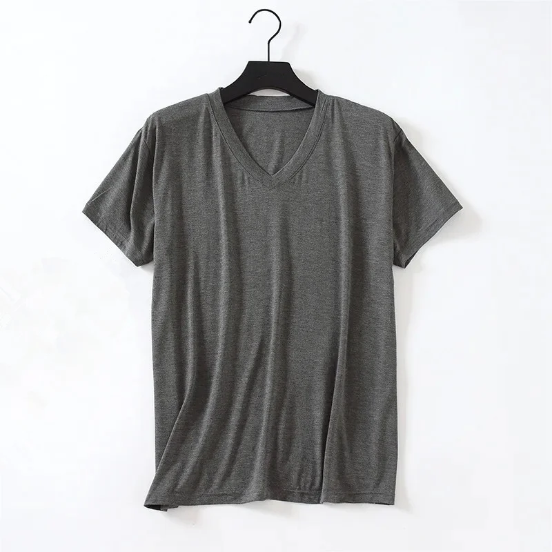 2024 Brand New Men's Modal T-Shirt V-Neck Large Size Men T-Shirt Short Sleeve Loose Man T shirt Solid Color For Male Tops Tees