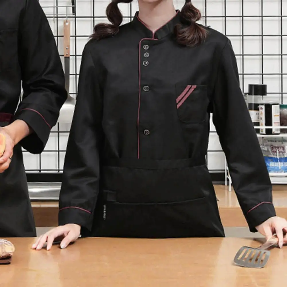 Chef Uniform Anti-dirty Stand Collar Long Sleeves Single Breasted Chef Shirt Patch Pocket Women Men Service Bakery Chef Top