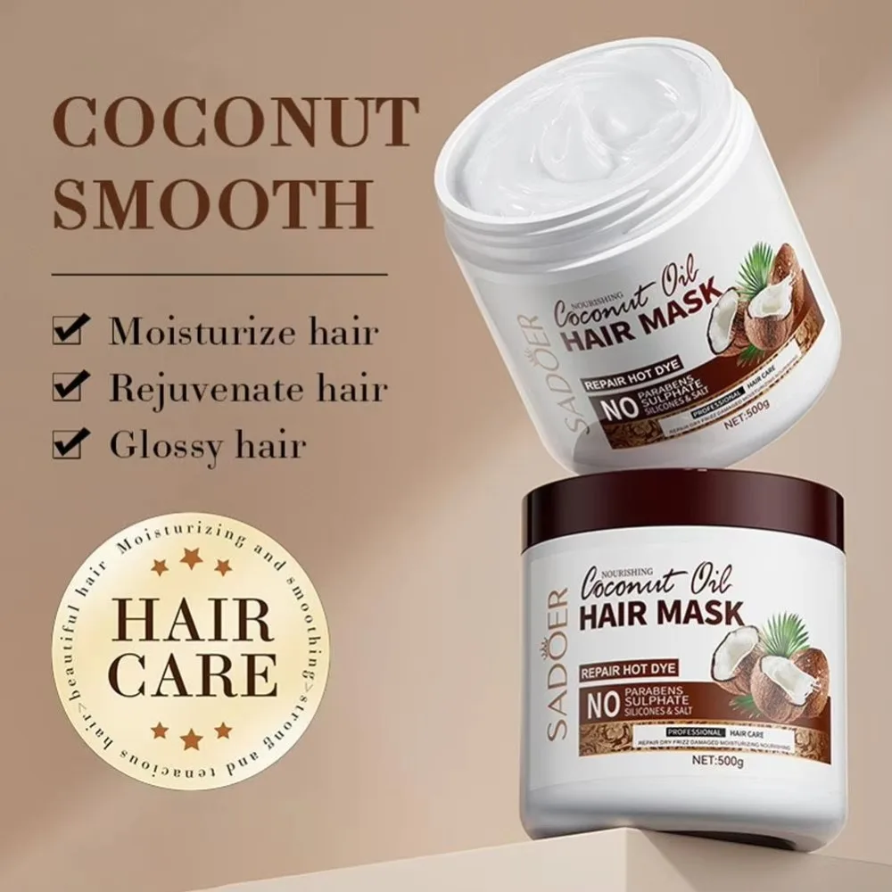 Professional 500g Coconut Oil Hair Mask Moisturizing Smoothing Deep Repair Conditioner Anti-Breakage Hair Cream