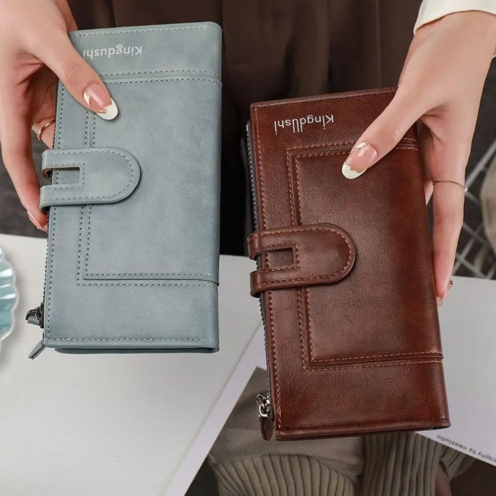 

Fashion Korean Style Biofold Long Wallet Solid Color Magnetic Clasp Large Capacity Wallet PU Leather Vintage Clutch Bag Unisex