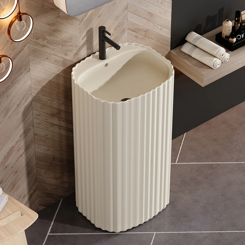 Ceramic Freestanding Pedestal Sink Integrated Wash Basin Small Bathroom Face Sink For Household Apartment Restroom