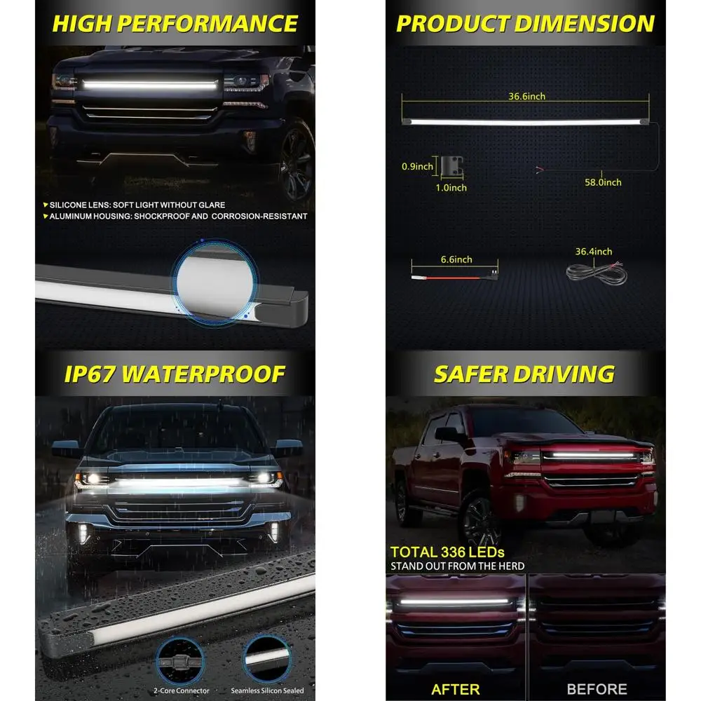 

Комплект светодиодных фонарей для гриля DRL 36,6 дюйма для Chevy GM Silverado 2014-2018, аксессуары, акцентные огни для передней решетки, габаритный фонарь положения