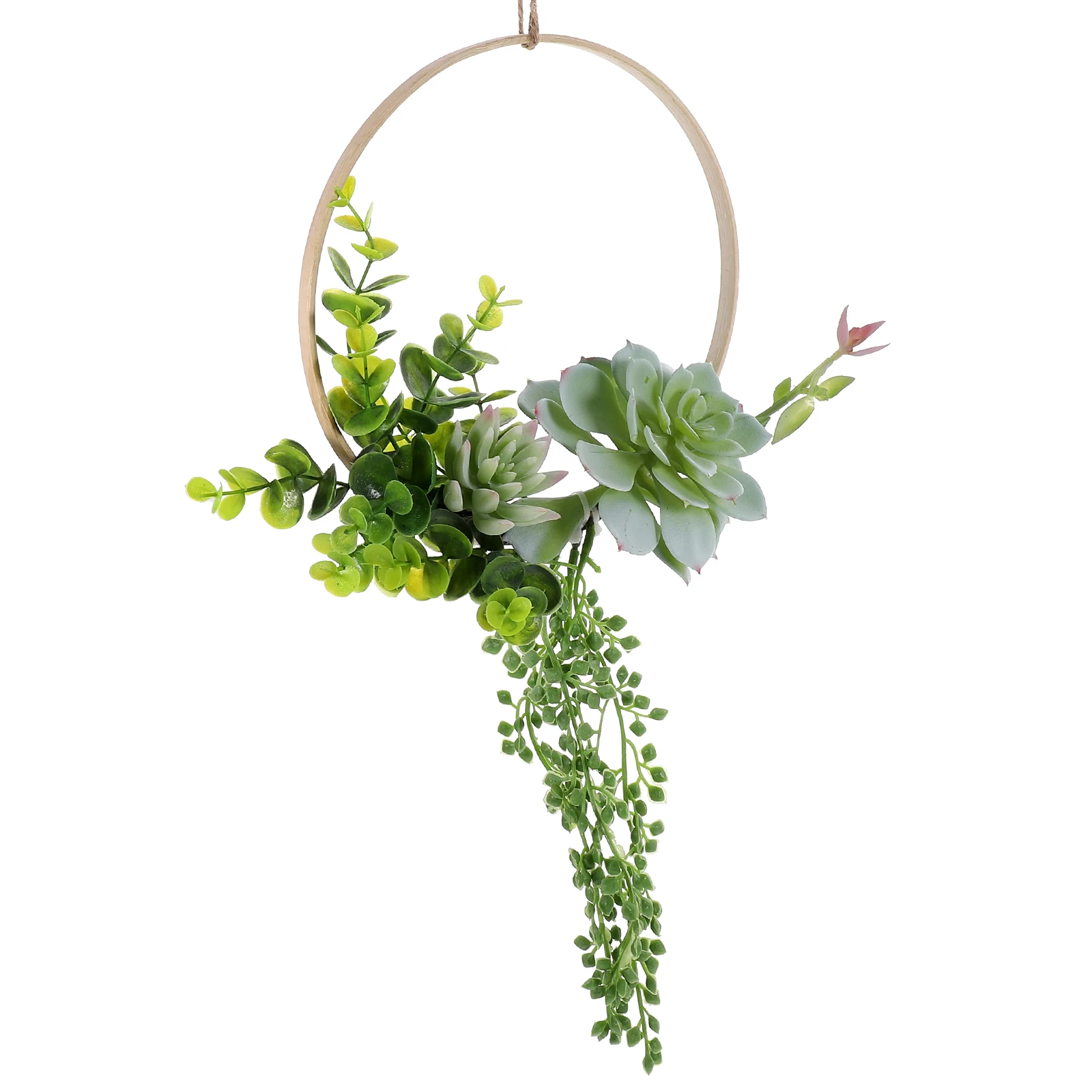 

Artificial Succulents Wreath 20cm Bamboo Ring Decor Pink Agave Plant Home Wall Hanging Bedroom Office Garden Supplies