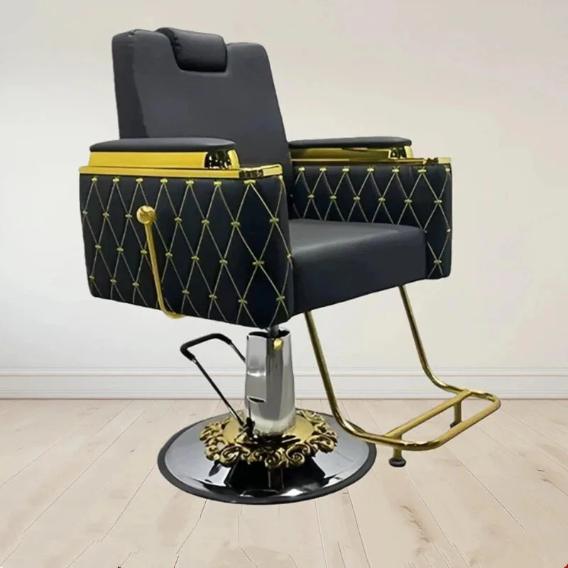 Leather Barber Chair Reclining Adjustable Heavy-Duty Hydraulic Pump Modern Design Stylish Men's Slicked-Back Barber Shop