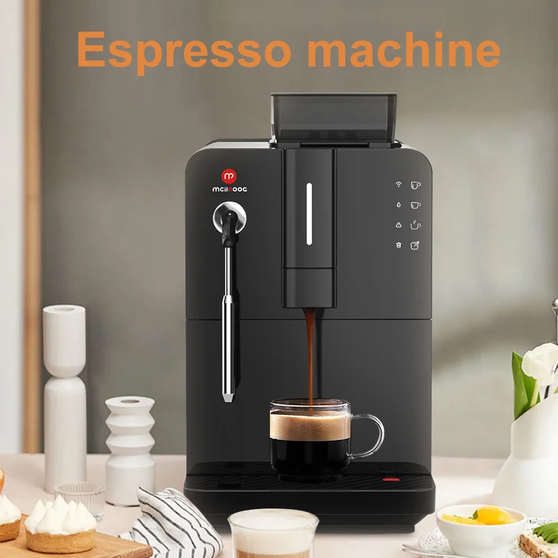 Mcilpoog HI02 Fully Automatic Espresso Machine with Grinder & Steamer, WiFi Connected,, 5 Flavors for Home and Office.Silver
