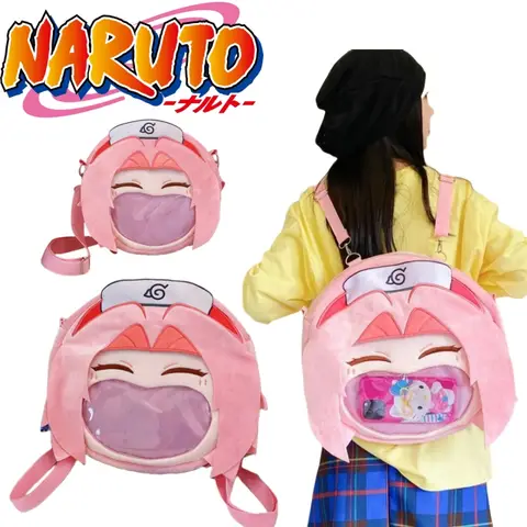 Bandai New Naruto Plush Backpack Cartoon Haruno Sakura Large Capacity Itabag Anime Peripherals Girls' Holiday Gifts Commuting