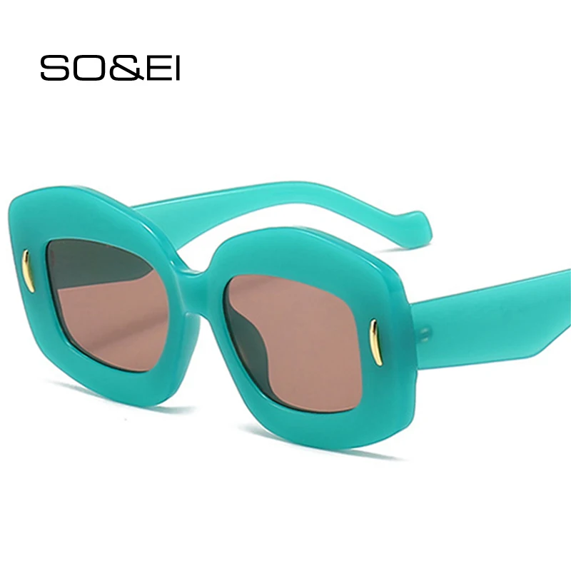 

SO&EI Jelly Color Square Women Fashion Sunglasses Gradient Shades UV400 Vintage Men Rivets Sun Glasses