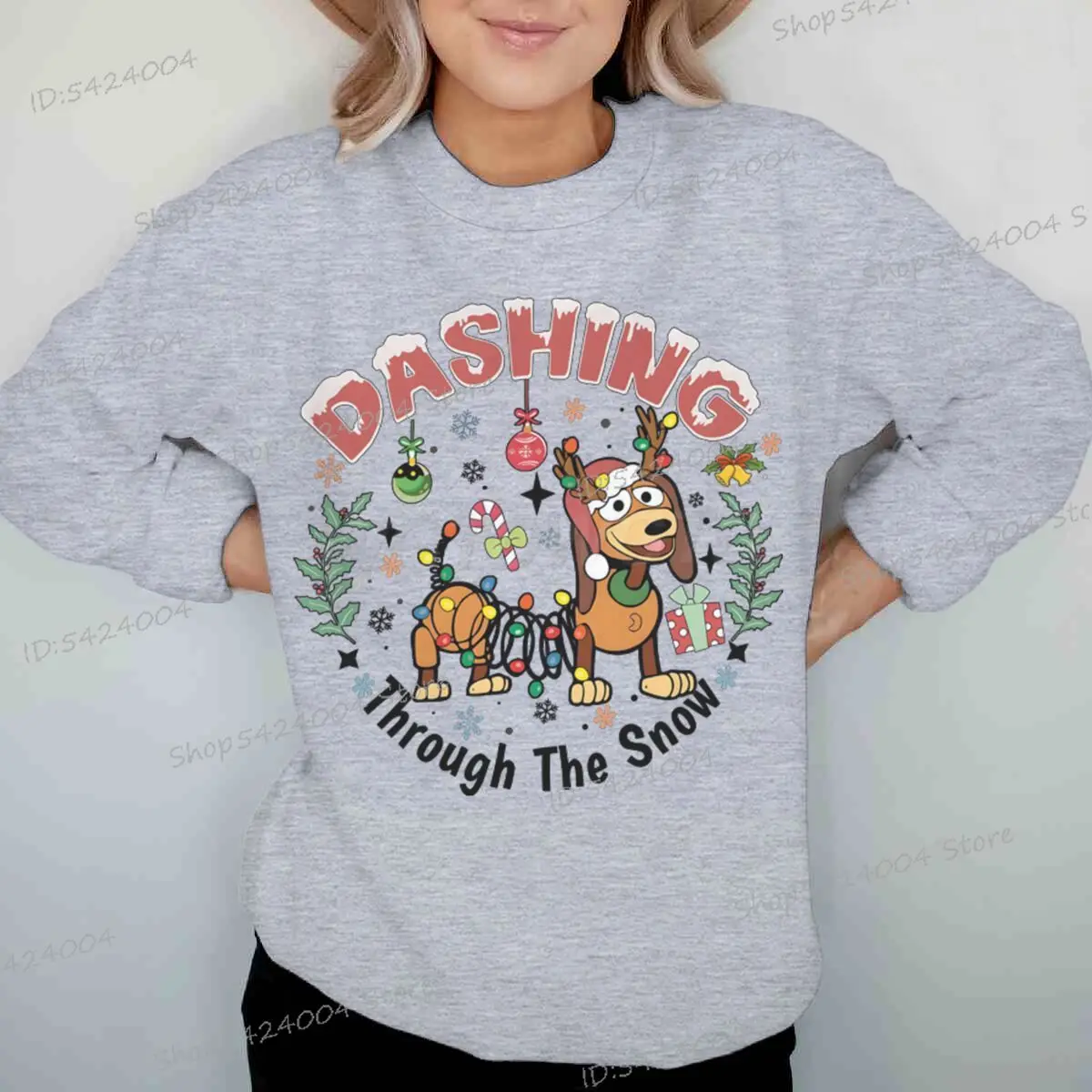 الكرتون الكلب يتطابق من خلال الثلج طباعة عيد الميلاد البلوز للنساء الرجال Y2K Crewneck سوداديراس عيد الميلاد البلوز الهدايا