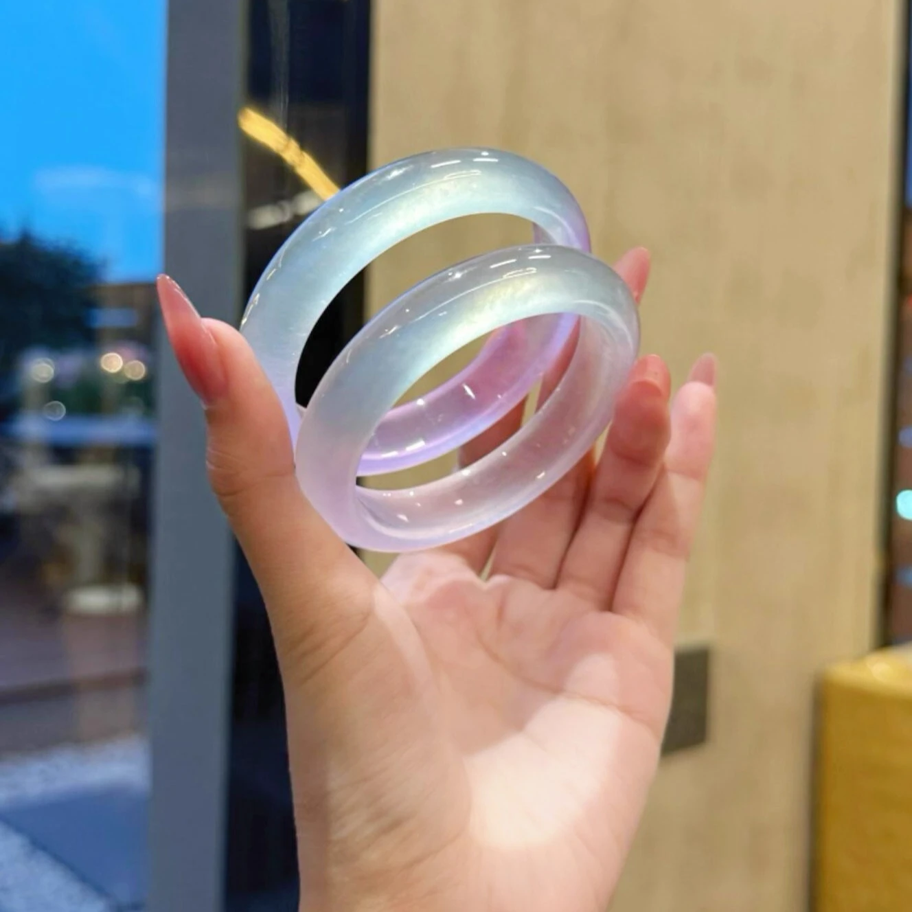 Pulsera de calcedonia de ágata Natural, pulsera de jade degradado, pulsera de jade de círculo vertical, nueva jade de cuarcita como regalo