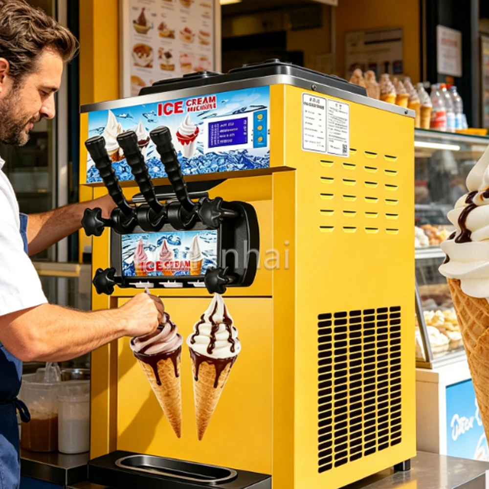 1200W Soft Ice Cream Maker Commercial Desktop 3 Flavor Sundae Machine 220V 50HZ for Business Use