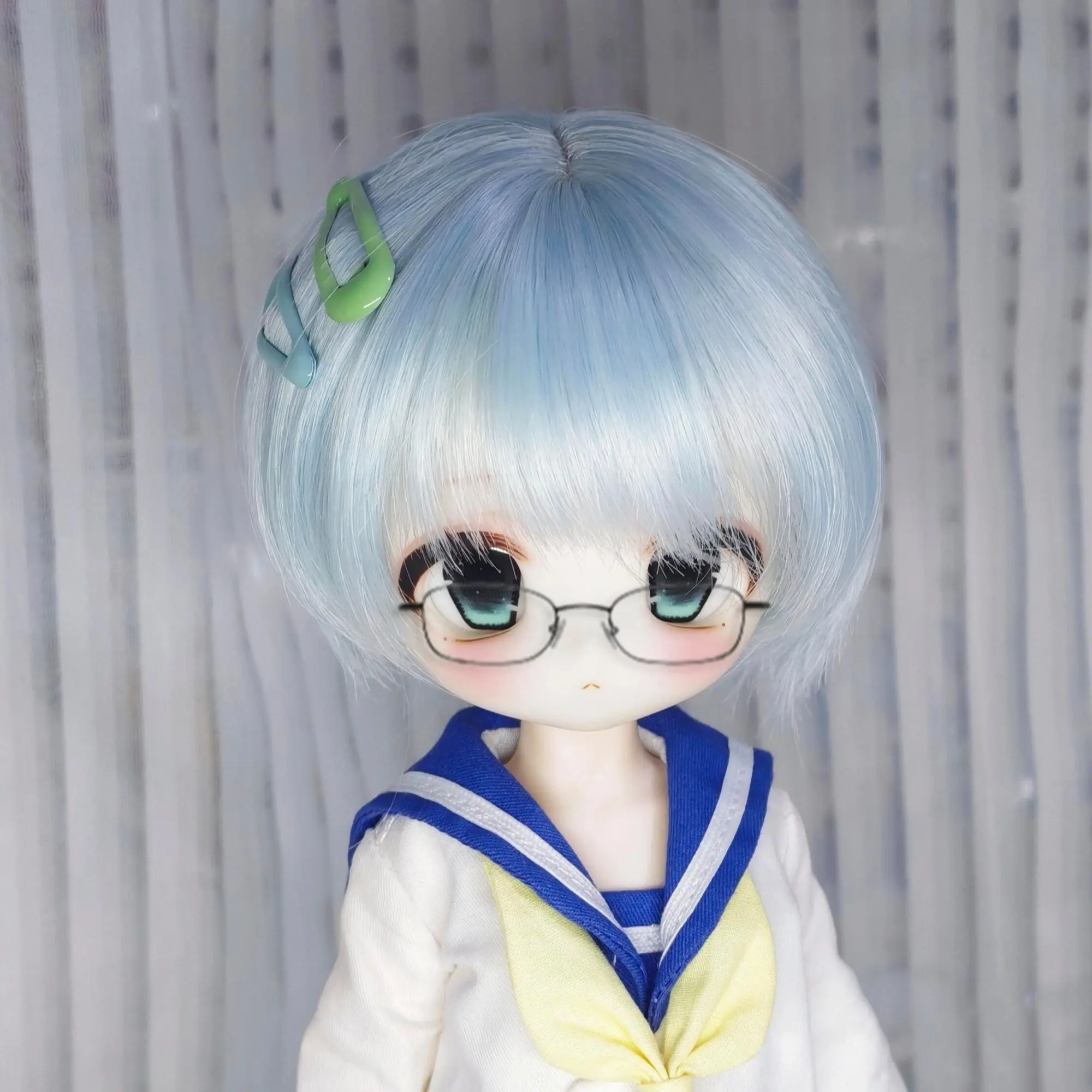 New 1/3 1/4 1/6 Bjd Doll Wig Cute Fog Blue Neat Bangs Short Hair Anime 60/45/30Cm Girl Toy Bjd Doll Accessories No Doll