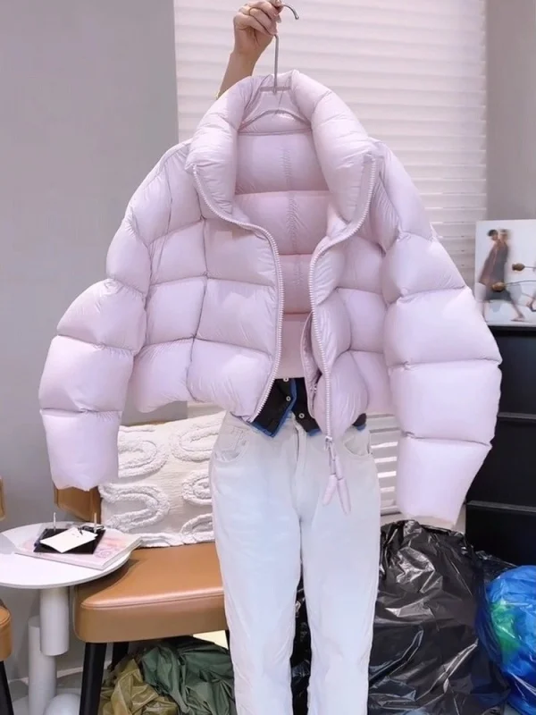 

Korean Sle ort Thiened Cotton Jaet Women's Puffa Collar Winter Outerwear Trendy Commute Loose Fit Long Sve Zipper