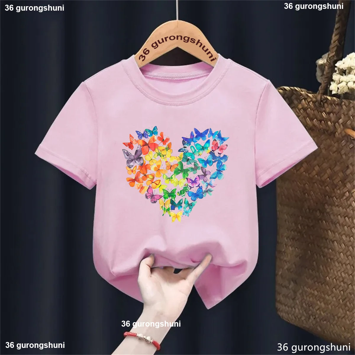 Newest Beautiful Butterfly Love Printed Tshirt Girls Kawaii Summer Fashion T-Shirt Kids Clothes Short Sleeve T Shirt Top