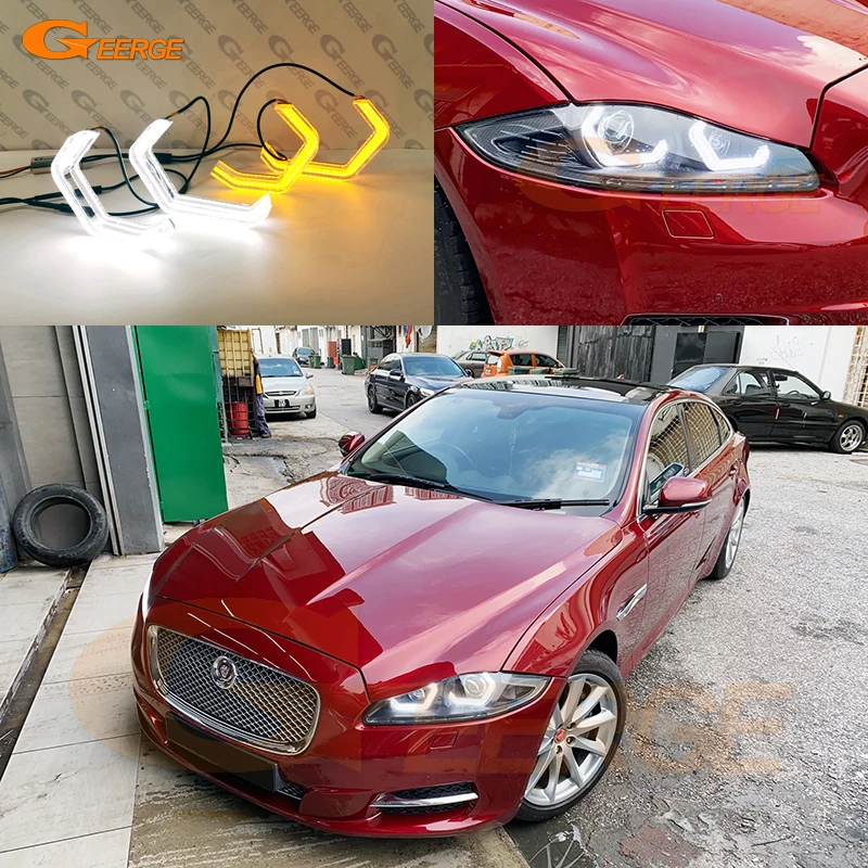 

For Jaguar XJ XJR XF XE F Pace Ultra Bright Switchback DRL Turn Signal Concept M4 Iconic Style LED Angel Eyes Kit Halo Rings