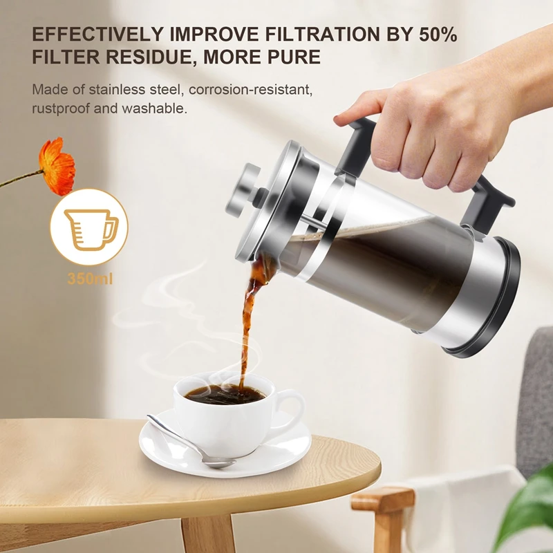 Coffee Maker Pot, Stainless Steel Glass Coffee Pot French Filter Pot Household Tea Maker,Suitable for Making Tea