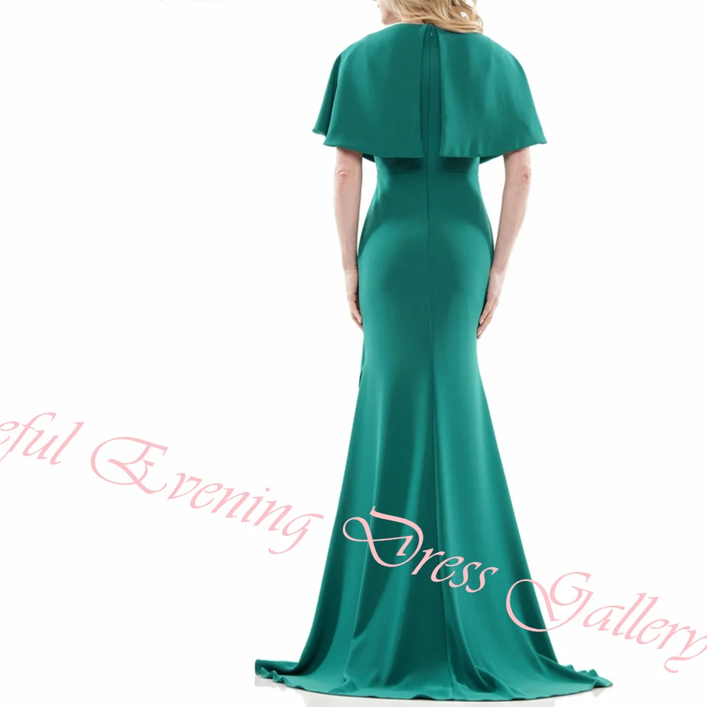 Customized Elegant Crystal Pleat V-Neck Floor Length Vestidos De Fiesta Straight Satin Short Sleeves Sweep Train платье вечернее