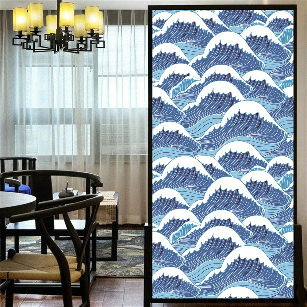 Static Cling Privacy Window Film Wave Decorative Glass Covering   Frosted Window Stickers  Window Tint for Home Decor