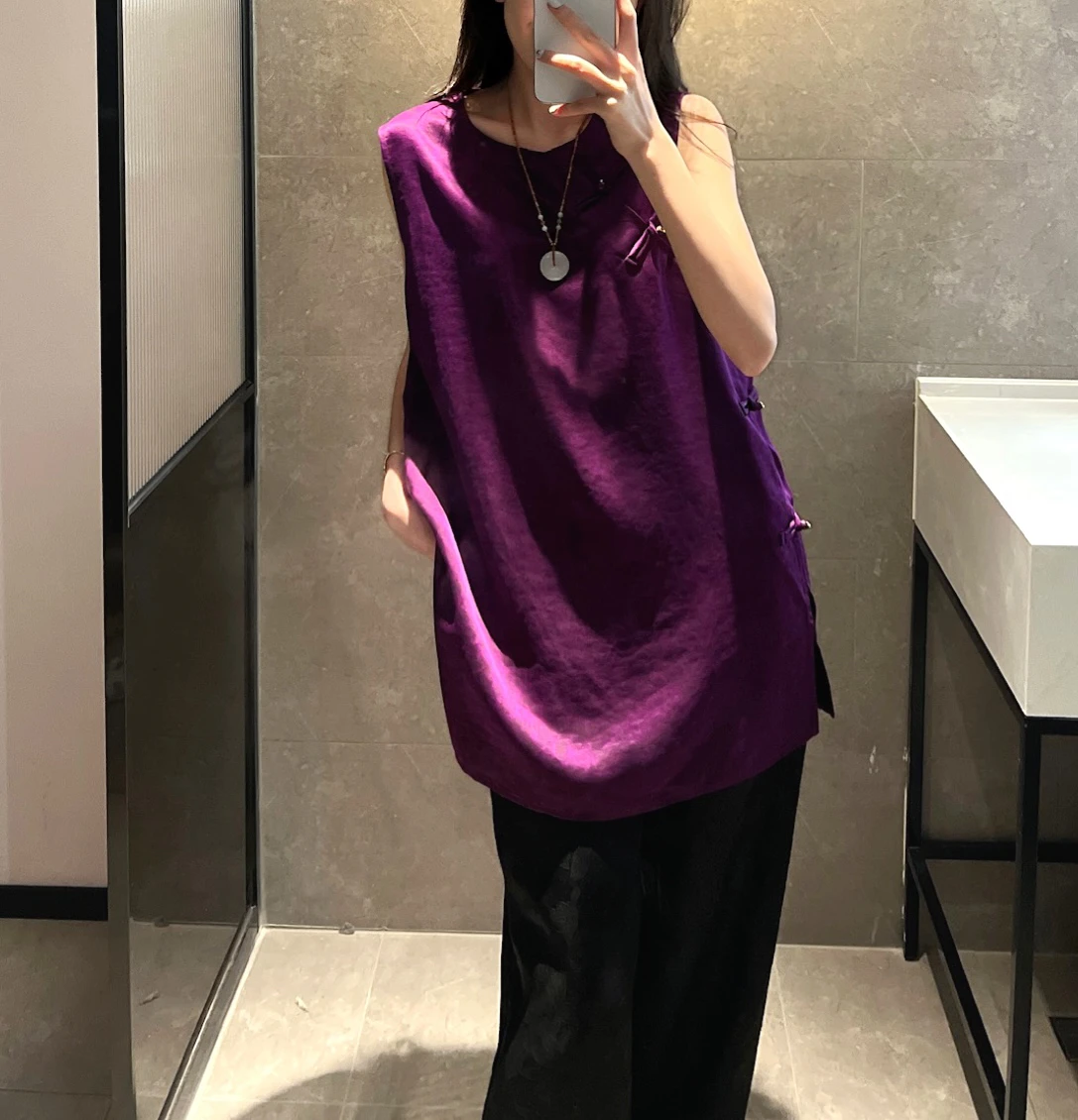 

100% шелковый жилет из шелка Сянъюнь, улучшенная версия, с эффектом грязевого окрашивания, из атласа «Пурпурная черепаха», в китайском национальном стиле, новинка