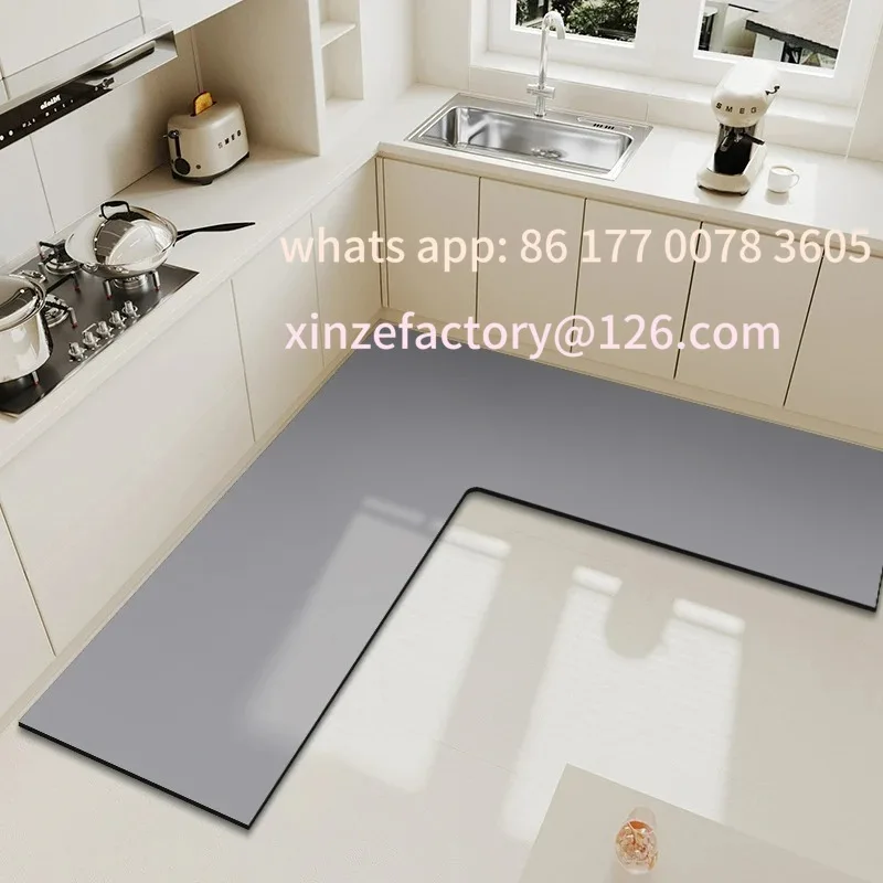 

Customizable Solid color diatom mud anti-slip carpet L-shaped water-absorbent foot mat dirt-resistant restaurant mat