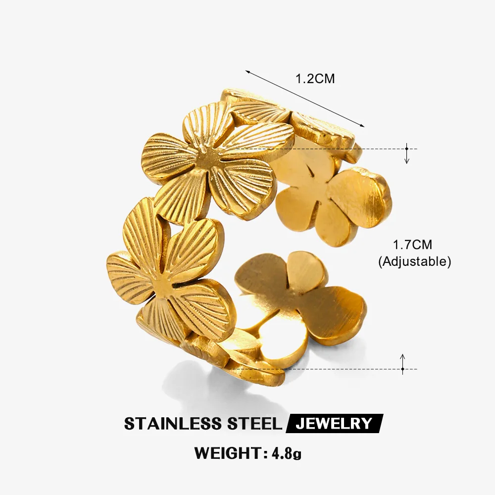 Vintage Plant Flowers Ring Woman Gold Plated Jewelry Stainless Steel Open Rings Stackable Accessories Набор Колец Ви