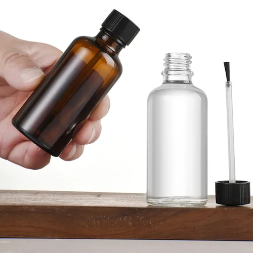 Imagen 2 del producto Botellas de esmalte de uñas recargables ámbar/transparente, 5ml, 10ml, 15ml, 20ml, 30ml, envases de almacenamiento de retoque con tapa de cepillo, contenedor para manualidades DIY