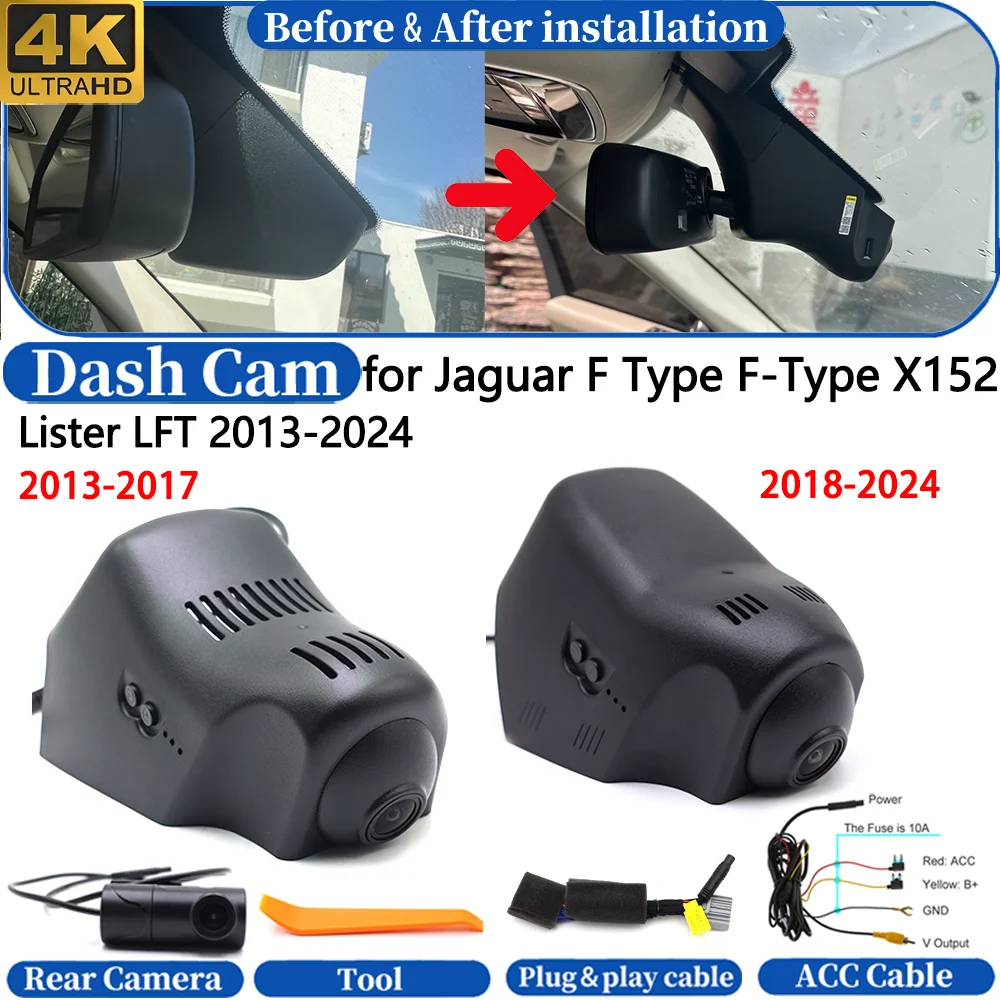 Cámara para Coche Jaguar F-Type X152 Lister LFT 2013-2024, Delantera y Trasera, 4K DVR, Grabador de Video, Visión Nocturna
