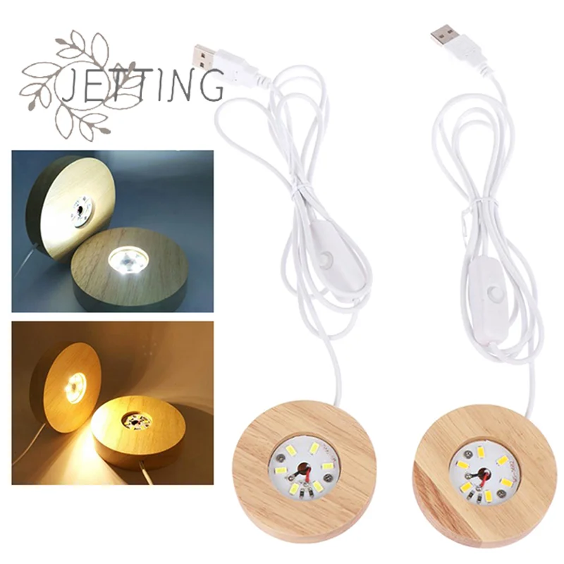 (SMTGDP11)USB Wooden LED Light Dispaly Base Wooden Night Lamp Base Rotating Display Stand Holder Crystal Glass Resin Ornament