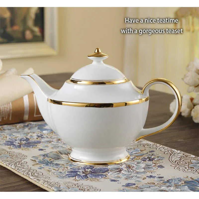 Gold Inlay Bone China Tea Set Europe Ceramic Coffee Set Porcelain Tea Cup Pot Teapot Teacup Sugar Bowl Milk Jug Ceremony Teaware