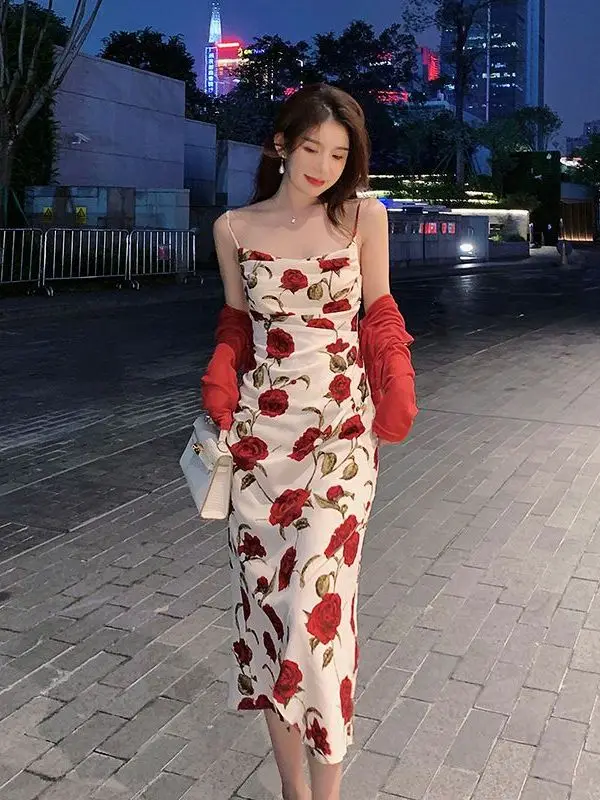 Summer Floral Print Two-Piece Set Women's Long Sleeve Short Cover up Halter Dress Elegant Lady Style Complete Matching Outfit